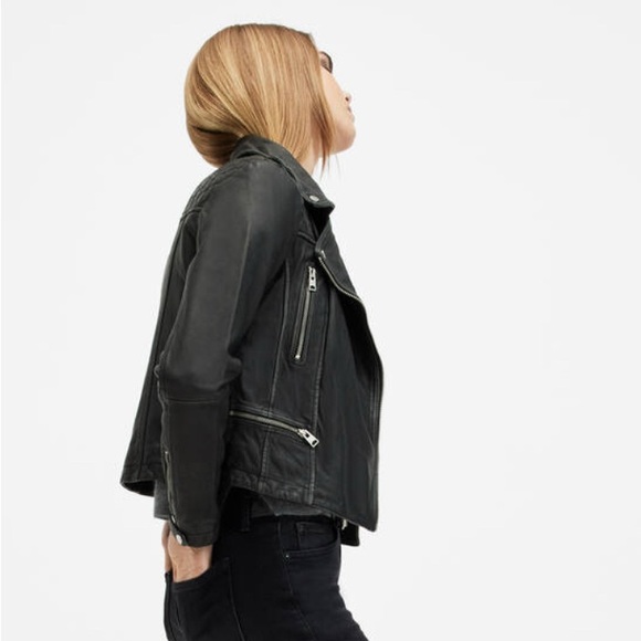All Saints Cargo distressed leather biker / moto jacket - Picture 9 of 10